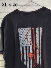 XL／US古着／Ｔシャツ／星条旗／釣り竿／バックプリント