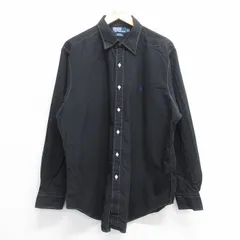 XL/古着 ラルフローレン 長袖 ブランド シャツ メンズ 90s ワンポイントロゴ ANDREW ロング丈 コットン 黒 ブラック ストライプ 25jun14 中