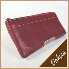 ✱Dakota（ダコタ）✱ 長財布 L字ファスナー レッド 赤 レザー 本革 ステッチ ロングウォレット 薄型 スリム レディース メンズ ユニセックス お洒落 かわいい ナチュラル カジュアル 収容力抜群 ブランド ギフト 美品