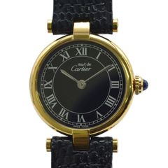 CARTIER カルティエ マストヴァンドーム 84978913 GP/革 クォーツ ブラック文字盤 レディース腕時計 ヴィンテージ【中古】