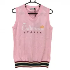 【新品】カッパ ニットベスト ピンク×白 Vネック ロゴ刺しゅう  レディース O(XL) ゴルフウェア Kappa