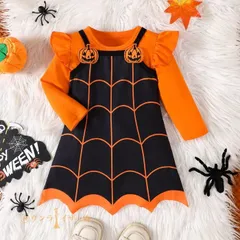 ハロウィン ベビー セットアップ 長袖 トップス Tシャツ サロペット 2点セット 女の子 ハロウィーン衣装 コスプレ 衣装 カボチャ柄 カボチャ衣装 子供 仮装 1-4歳 xjQE985