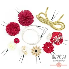 髪飾り 成人式 赤 振袖 袴 白 ゴールド シルバー ちりめん つまみ細工 水引 組紐 和柄 小さい 9点セット 着物 和装 かんざし コ No.12-0885