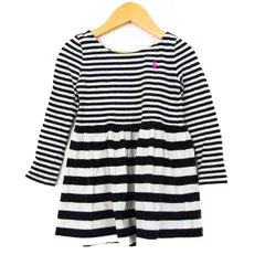 ポロラルフローレン ワンピース トップス 長袖 ボーダー柄 キッズ 女の子用 3/3T 100/56サイズ 黒×白×ピンク POLO RALPH LAUREN 【中古】
