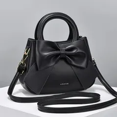新品 ファッションリボン装飾ハンドバッグ - ダブルハンドル財布、小ぶりフェイクレザークロスボディバッグ