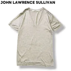【美品】 日本製 ジョンローレンスサバリン JOHN LAWRENCE SULLIVAN Vネック シルク Tシャツ カットソー シングルステッチ 無地 プレーン 36 霜降り グレー デザイナー モード カジュアル ウェア メンズ