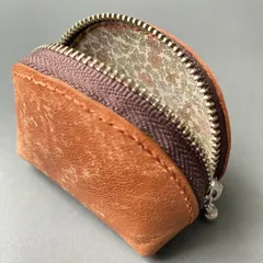 【☆】コロンとポーチ　イタリアンレザー　マヤベリー　リバティ・ファブリックス　訳あり　本革　ポーチ　ミニ　ブラウン④(出品番号36)
