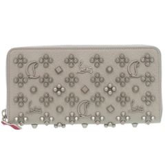 未使用 クリスチャンルブタン パネトーネ スタッズ ラウンドファスナー 3175224 レザー グレー 長財布 0351 Christian Louboutin