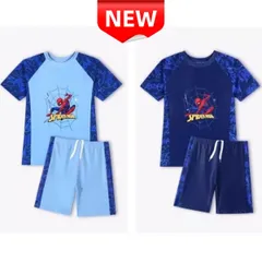 ✨新品✨ 子供水着 スパイダーマン 男の子 ラッシュガード 上下セット 半袖 UVカット 水遊び 海水浴 プール キッズ 帽子付き スイムウェア 速乾 ビーチウェア 100 110 120 130 140 キャラクター 夏休み スイミング