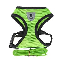RIOSTUDIO 通気性メッシュハーネスリードセット 犬用 猫用 脱げない 簡単装着 ワンタッチ サイズ調整可能 光反射機能 お揃いのリード付 犬お散歩 わんことお出掛け[⑧グリーン]