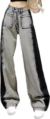 レタヤ デニム レディース 足が細く見える ズボン ゆったり 体型カバー ハイウエスト 着痩せ ワイド ジーンズ( グレー,  5L)
