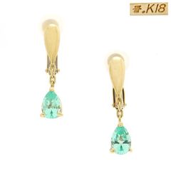 K18 ムーンジュエリー 合成クリソベリル パライバカラー 0.38ct/0.38ct イヤリング 京セラ  ◆送料込◆質屋-10835