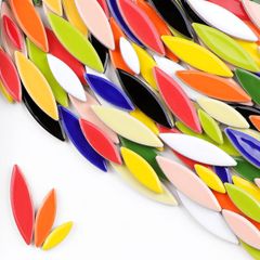 特価商品 CarAngels セラミックモザイクタイル DIY 内装 デコレーション ハンドメイド クラフト 陶器手芸 500g入り 柳の葉の形 花びら形 (多色)