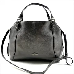 良品 COACH コーチ レザー ロゴ金具 ハンド ショルダー 2way バッグ メタリック グレー k4293