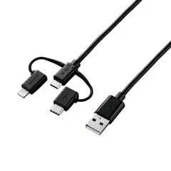 エレコム スマートフォン用USBケーブル/3in1/microUSB+Type-C+Lightning/0.3m/ブラック MPA-AMBLCAD03BK