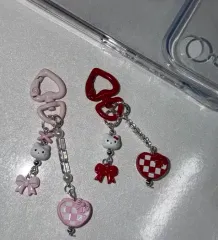 【 Handmade チェックハート キーリング