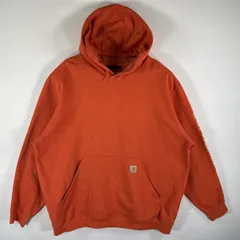 古着 カーハート Carhartt パーカー スウェット ワンポイントロゴ 袖ロゴプリント プルオーバー フーディ 大きいサイズ XXXL  オレンジ メンズ