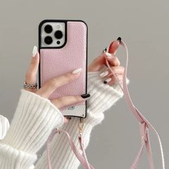 スマホショルダー  iPhoneスマホカバー ケース ピンク  アイフォン14 13 12 11 SE pro Max plus mini かわいい オシャレ アイフォーン ショルダーストラップ付  スマートフォンカバー