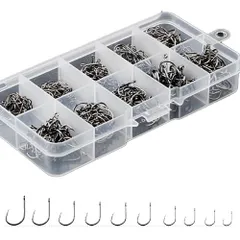 新品 e-smile 釣り針 フィッシング フック 管付き 500個セット ケース付