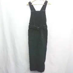 ◇ GLOBAL WORK コーデュロイ サロペット風 ウエストベルト付き ロング丈 ワンピース サイズL ブラック レディース E  【1408220024278】