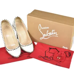 【N0515】ルブタン Christian Louboutin スタッズ パンプス ホワイト×ゴールド 38.5 レザー レッドソール 高級 靴品 中古品