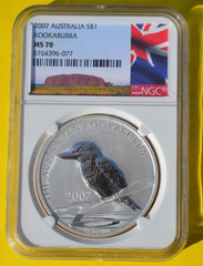 2007 $1 Atralia Kookaburra 1 oz Silver Coin NGC?MS 70