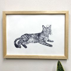 特価❗️今月ラス1❗手作り額付き作品 title「ずんぐり猫」 - メルカリ