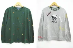 POLO RALPH LAUREN 2枚セット サイズ160 グリーン系 ライトグレー系 長袖カットソー スウェット 総柄 ロゴ 刺繍 ブルドック プリント M006-1016-3