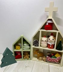 ハンドメイド  サンタ三毛猫ちゃんとネコ雪だるまのお家セット