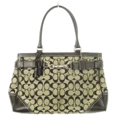 コーチ COACH ハンプトンズ キャリーオール ハンドバッグ シグネチャー キャンバス レザー グレー 黒 ブラック 8K07 /AH17 ■GY18