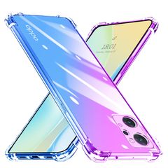 【数量限定】ソフトケース 耐衝撃 TPU 軽・薄 全面保護 透明 黄ばみなし グラデーション クリア レンズ保護 傷防止 ケース 滑り防止 フィット感 A オッポ リノ7a Reno7 スマホケース パープル+ブルー OPPO SJ76.75