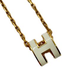 エルメス(HERMES) ポップアッシュ ミニ ネックレス 白 ラッカーメタル ゴールド金具 新品同様 レディース ネックレス