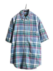 【お得なクーポン配布中!】 80s エディーバウアー マドラスチェック 半袖 ボタンダウンシャツ L 黒タグ