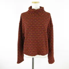 ザラ ZARA ニット 長袖 タートルネック 総柄 赤 茶  M *T806