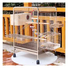 40*40*65CM 小さなオウムステンレス鋼鳥ケージ 鳥小屋鳥かごバードケージ鳥籠 フードカップ、木製スタンド、トレイ、キャスター、はしご、ブランコ、大型飼育箱のサムネイル