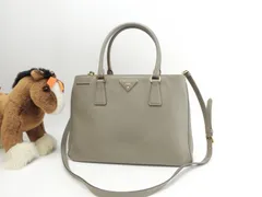 プラダ s付トートバッグ ガレリアMM サフィアーノ灰 ストラップ付ハンドバッグ@58/Q173