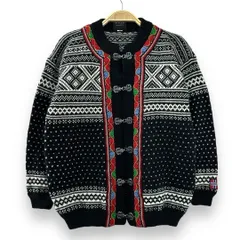 【フォロワー様クーポン配布中！】 ノルウェー製 北欧製 ウール メタルフック 総柄 ノルディックニット セーター チロルカーディガン レディース 輸入古着 海外古着 ヨーロッパ古着 レディース ブラック【S88②】