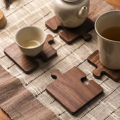 【4点セット】 コースター 木製 パズル 鍋敷き 茶托 木製コースター