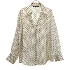 ZARA ザラ 総柄 長袖 オープンカラーシャツ M アイボリー レディース 古着