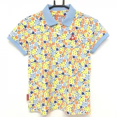 ルコック 半袖ポロシャツ ライトブルー×イエロー 小花総柄  レディース M ゴルフウェア le coq sportif