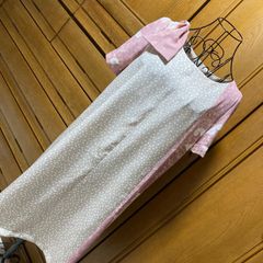 正絹小紋のお着物からリメイク　ツートンAラインパフスリーブ　肩のリボン取り外し可