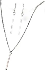 uz alotfactory ネックレス ピアスセット シンプルスタイル スパイク メッキ 幾何学的スティック レディース ジュエリー(シルバー,  小)