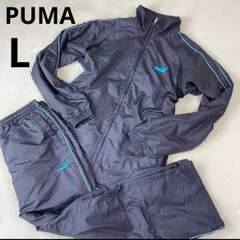 美品　プーマ　セットアップ　ジャージ　L 裏地柄付　グレー×水色ストライプ