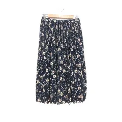 ローリーズファーム LOWRYS FARM フレアスカート プリーツ ロング 花柄 F 紺 ネイビー /YK