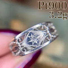 【レトロ】Pt900 後光留め ダイヤ 透かし 10.5号 3.2g 指輪　C2231