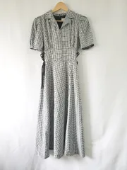 ◇ ⊂ Án MILLE アンミール 千鳥格子 レースアップ 半袖 膝下丈 ワンピース サイズF ブラック系 レディース E  【1508060010278】