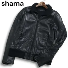 【日本製】shama 牛革 レザージャケット 42 黒 スタンドカラー ブルゾン 日本製】shama 牛革 レザージャケット 42 黒 スタンドカラー