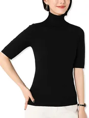 Haberry(ハベリィ) ニット タートル ネック トップス セーター ニットソー ハイネック 無地 レディース free_size(ブラック,  Free Size)