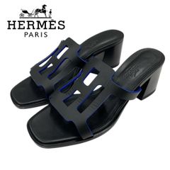 エルメス HERMES イジー サンダル 靴 シューズ レザー ブラック ブルー 黒 ミュール