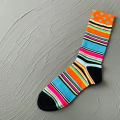 靴下　クルーソックス　カラフルボーダー柄　おしゃれ靴下